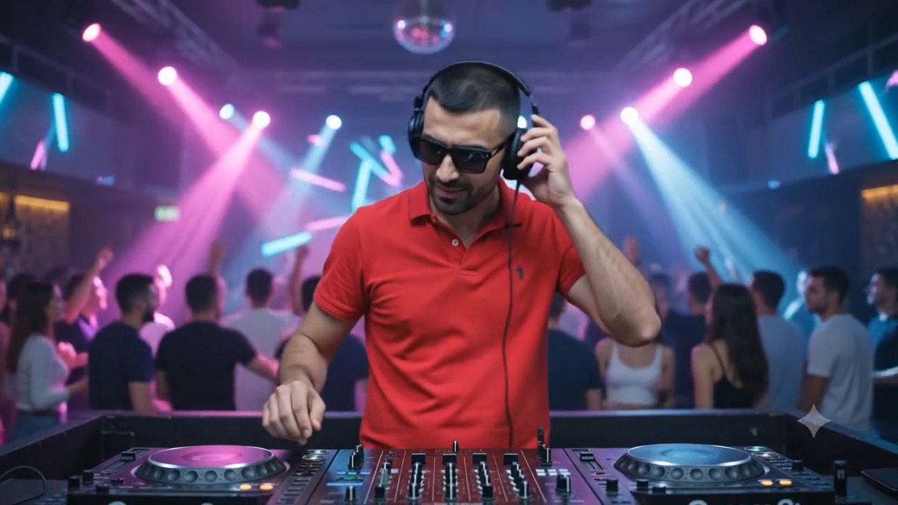 DJ im Club unter buntem Licht